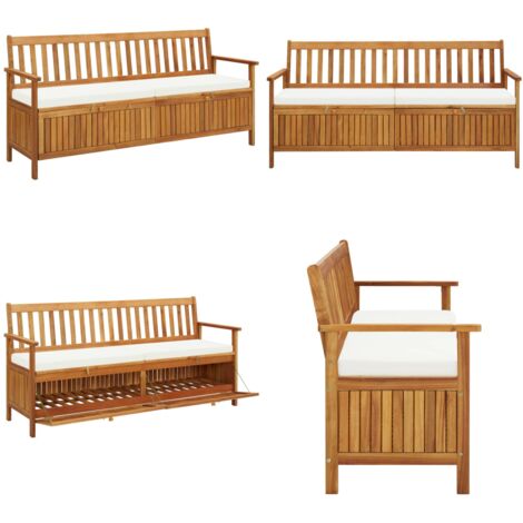 Banco de almacenaje con cojín de madera maciza de acacia 170 cm - Banco de jardín - Banco de entrada