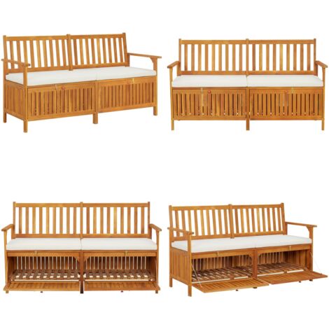 Banco de almacenaje con cojín madera maciza de acacia 148 cm - Banco de exterior - Banco de madera