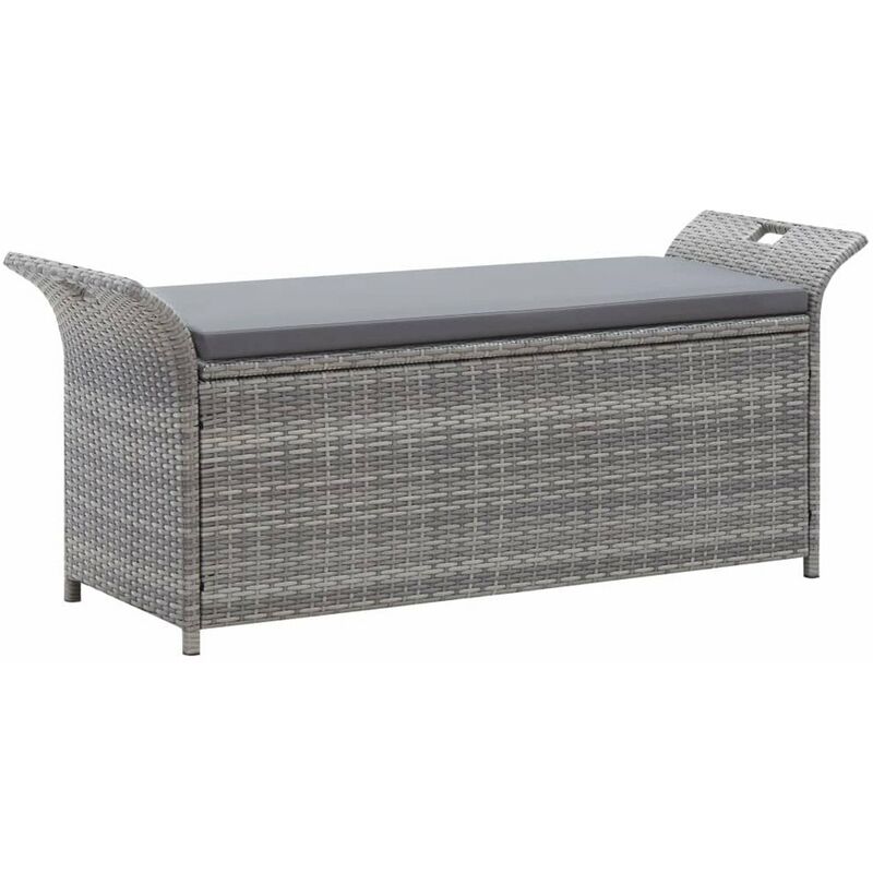 

Happyshopping - Banco de almacenaje con cojin ratan sintetico gris 138 cm