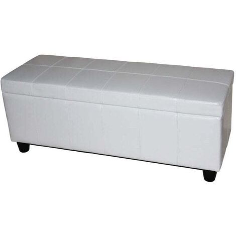 Banco de almacenaje con compartimento integrado y tapa elevable 112 x 45 x 45 cm en piel blanca y polipiel 040011539