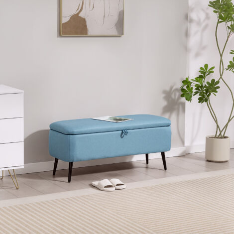 Banco de Almacenaje con Tapa Abatible y Patas de Acero para Dormitorio Salón Entrada 101x38,5x44,5 cm Azul Claro