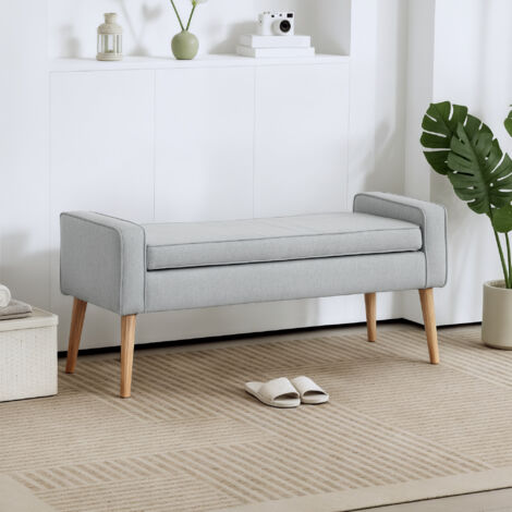 Banco de Almacenaje con Tapa Abatible y Patas de Madera para Dormitorio Salón Entrada 120x45x54 cm Gris Claro