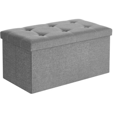 Banco de almacenaje de 80 litros arcón puf plegable en tejido efecto lino capacidad de carga de 300 kg para salón dormitorio recibidor gris claro 120004130