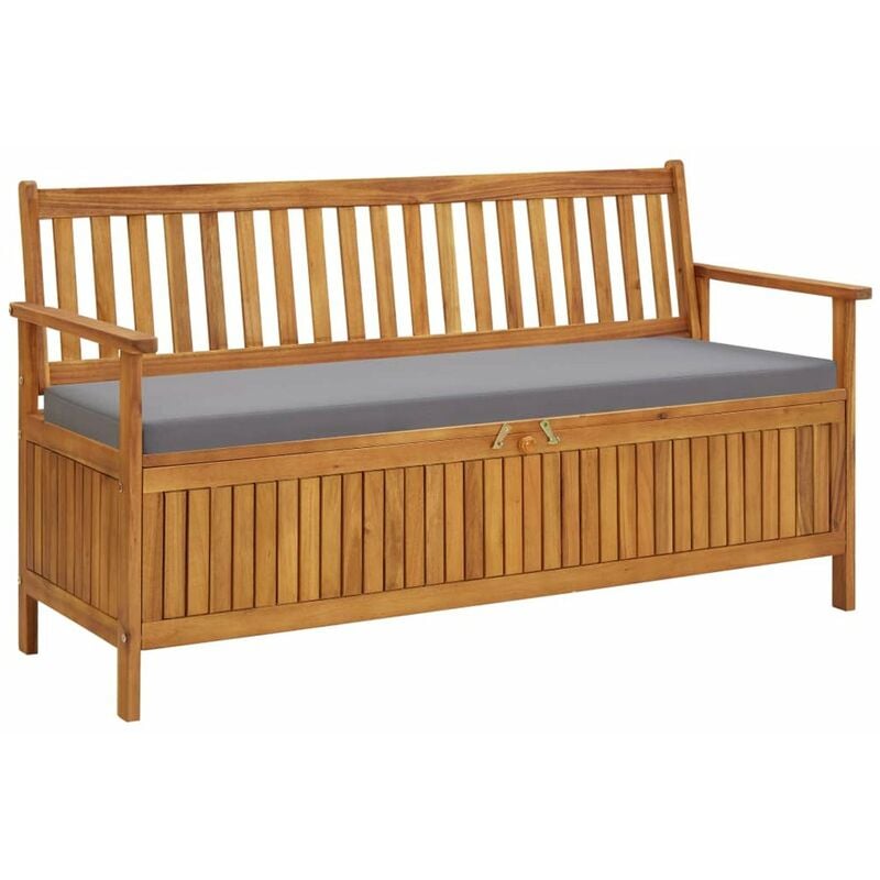

Happyshopping - Banco de almacenaje de jardin con cojin 148 cm madera acacia