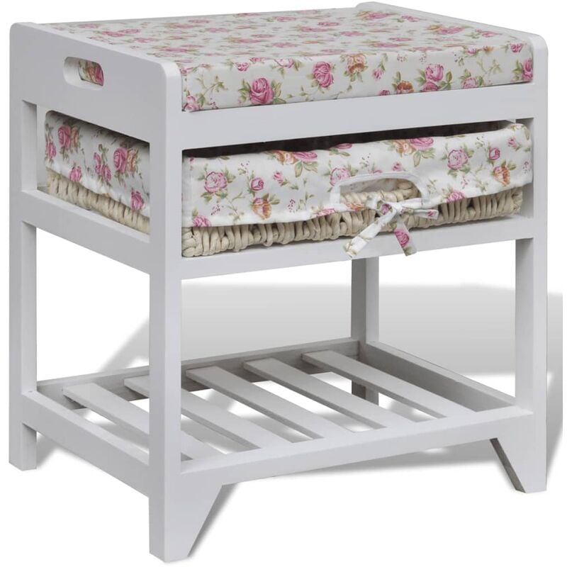 

vidaXL Banco de almacenamiento con zapatero y cesta madera paulownia - Blanco