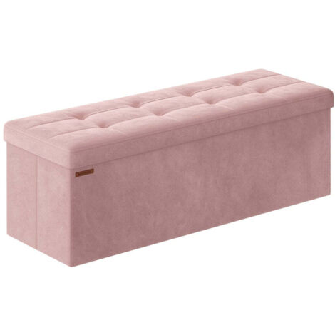 Banco de almacenaje de terciopelo con tapa y 2 compartimentos extraíbles capacidad de carga 300 kg para pasillo salón dormitorio color rosa 120004163
