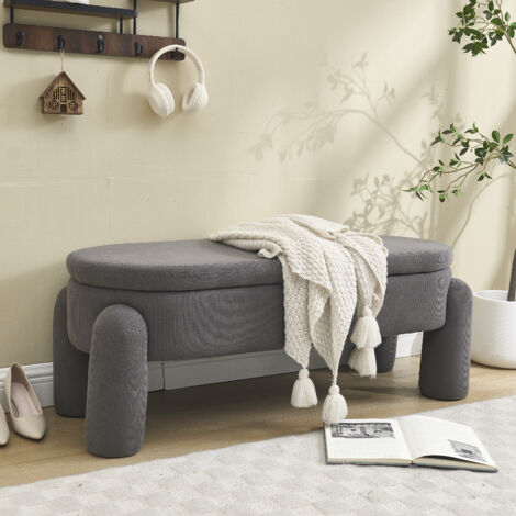 Banco de almacenaje gran capacidad asiento acolchado ganizad pana 112x43x43cm color gris