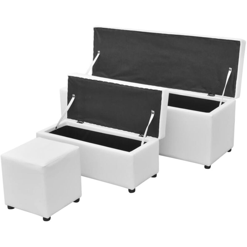 

vidaXL Banco Reposapiés de Almacenaje 3 Unidades Cuero Artificial Blanco - Blanco