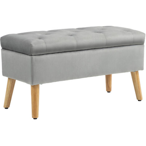 Banco de almacenamiento, arcón de almacenamiento en tejido efecto terciopelo, patas de madera, carga máxima 120 kg, 80 x 35 x 42 cm, gris