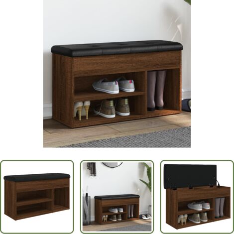 Banco de almacenamiento -  Banco zapatero madera de ingeniería marrón roble 82x32x45,5 cm