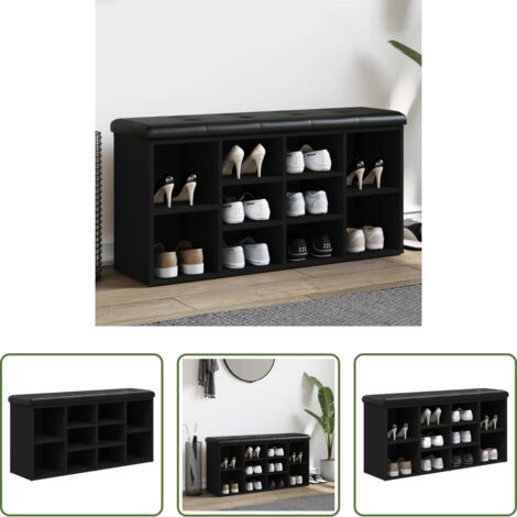 Banco de almacenamiento -  Banco zapatero madera de ingeniería negro 102x32x50 cm