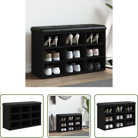 Banco de almacenamiento -  Banco zapatero madera de ingeniería negro 82x32x50 cm