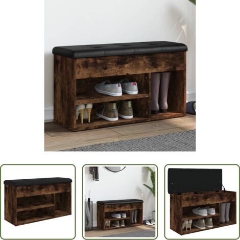 Banco de almacenamiento -  Banco zapatero madera de ingeniería roble ahumado 82x32x45,5 cm