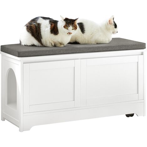 Banco de Almacenamiento con 2 Puertas y 3 Boles incorporados Madera para Gatos Blanco 90 x 36 x 44 cm FSR136-W SoBuy ES