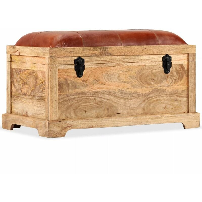 

Banco de almacenamiento madera maciza cuero real 80x44x44 cm