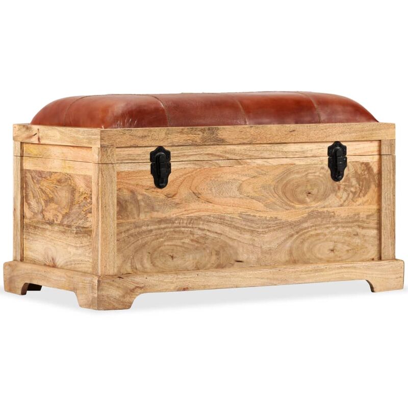 

Banco de almacenamiento madera maciza cuero real 80x44x44 cm - Marrón