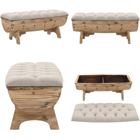 Banco de almacenamiento madera maciza y tela 103x51x44 cm - Banco de madera - Banco de almacenamiento con asiento