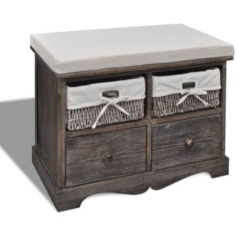Banco de almacenamiento marrón 62 x 33 x 42 cm madera de paulownia 020021255