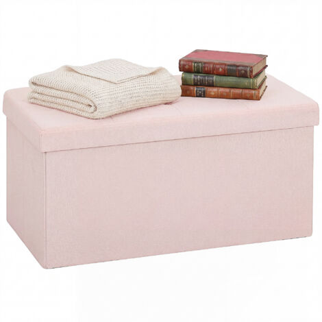 Banco de almacenamiento plegable Puff Storage, 84 L 76x38x38 cm Tapizado en lino sintético rosa.
