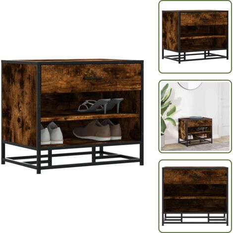 Banco de almacenamiento - vidaXL Banco zapatero madera de ingeniería roble ahumado 60x40x53,5 cm - Banco de recepción con madera