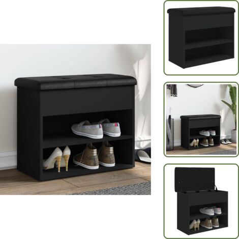 Banco de calzado - vidaXL Banco zapatero madera de ingeniería negro 62x32x50 cm - Banco de madera