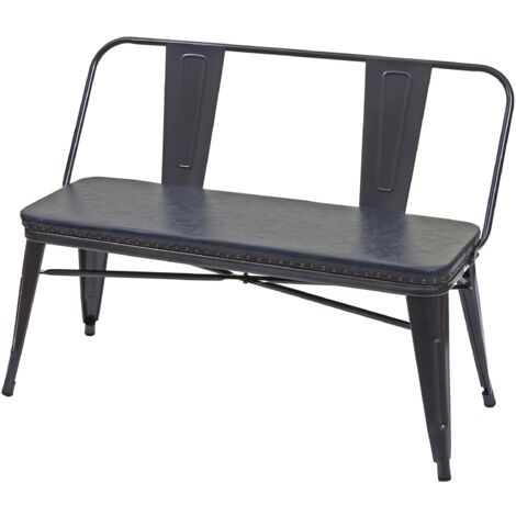 Banco de comedor de 2 plazas con respaldo de diseño industrial ancho 114 cm en PVC negro-gris 040000062