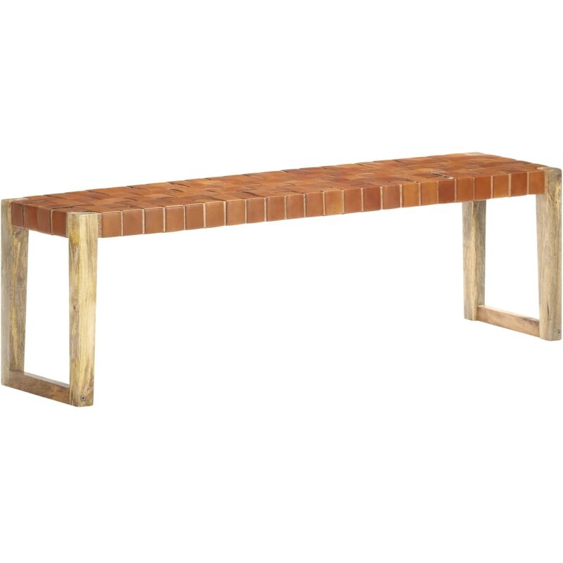 

Banco de cuero auténtico marrón y madera de mango maciza 150 cm