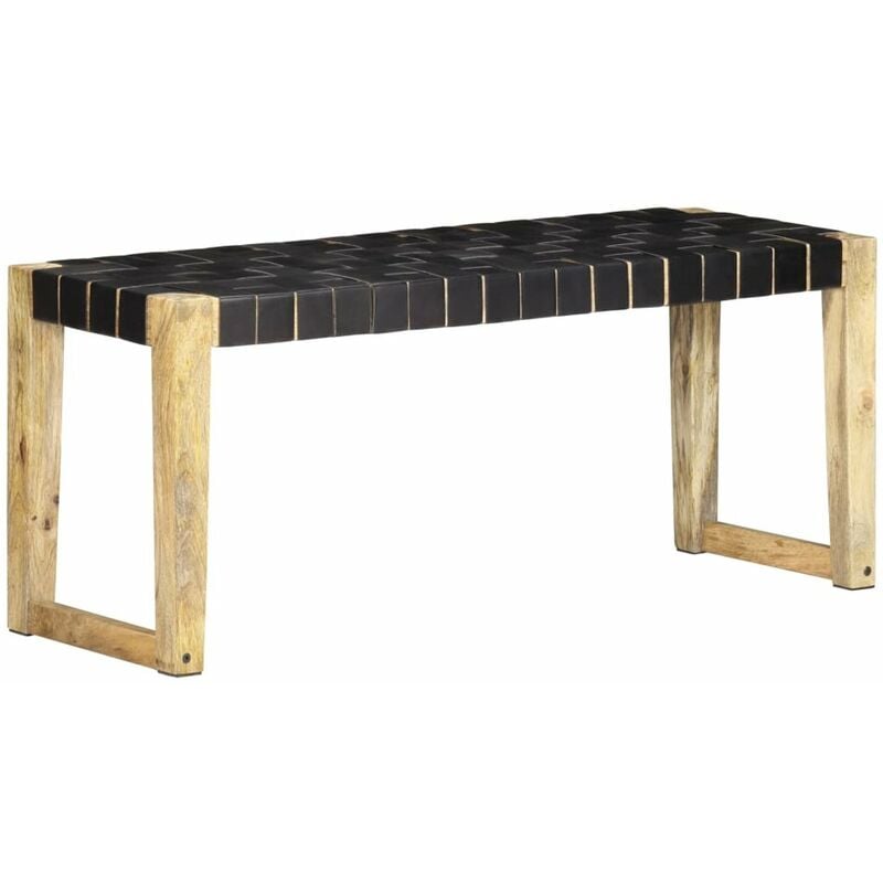 

Banco de cuero autentico negro y madera de mango maciza 110 cm