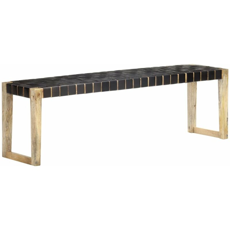 

Banco de cuero autentico negro y madera de mango maciza 150 cm
