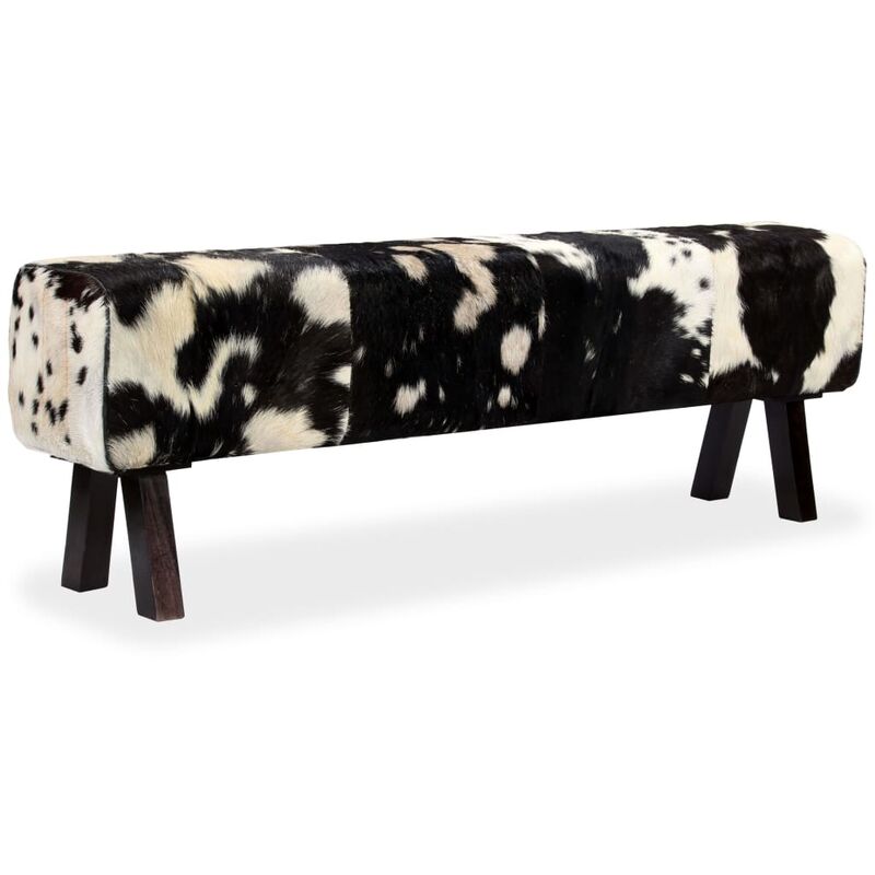 

vidaXL Banco de Cuero de Cabra Auténtico Negro Blanco 160x28x50 cm - Multicolor