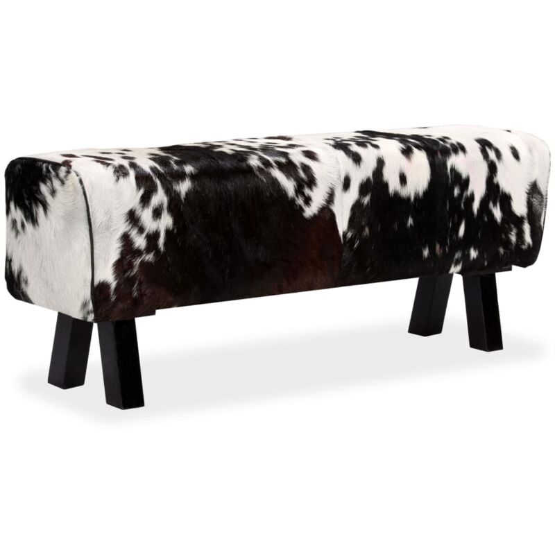 

vidaXL Banco de Cuero de Cabra Auténtico Negro Blanco 120x30x45 cm - Multicolor