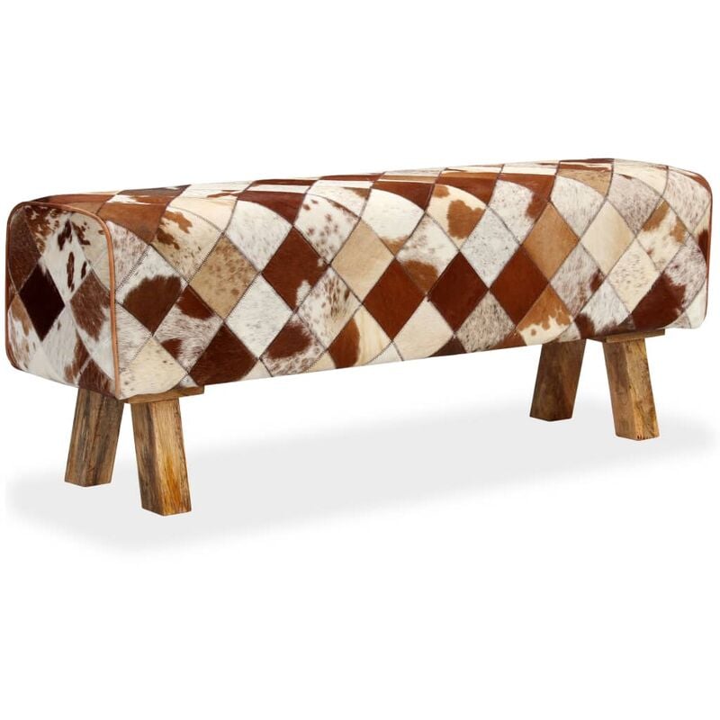 

Banco de cuero de vaca auténtico estampado de rombos - Multicolor