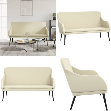 Banco de cuero sintético color crema 110x76x80 cm - Banco de cuero sintético crema - Banco de cuero sintético para sala