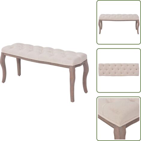 Banco de diseño clásico - vidaXL Banco de madera maciza y lino blanco crema 110x38x48 cm - Banco acolchado