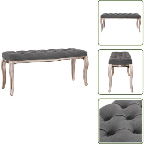 Banco de diseño clásico - vidaXL Banco lino y madera maciza gris oscuro 110x38x48 cm - Banco acolchado