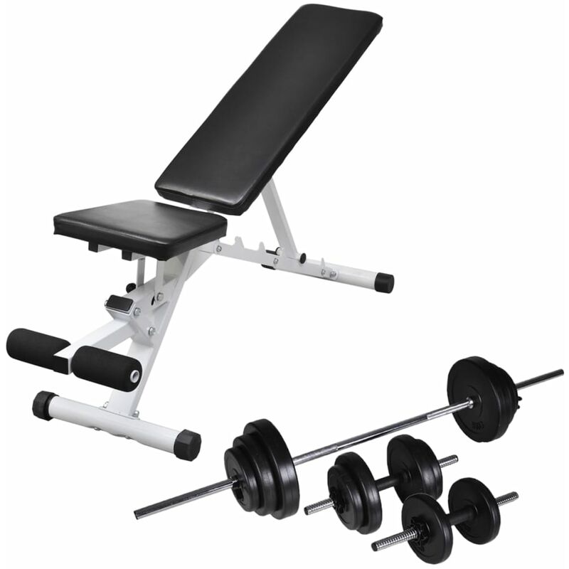 

Banco de ejercicios con juego de pesas y mancuernas 30,5 kg