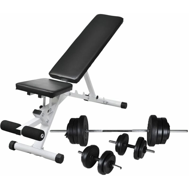 

vidaXL Banco de ejercicios con juego de pesas y mancuernas 60,5 kg - Negro