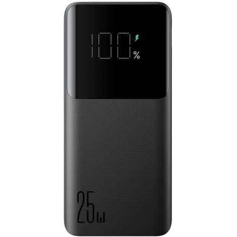 Banco de energía de 10000 mAh, 25 W, 2 puertos USB-A y 1 puerto USB-C SFC, color negro