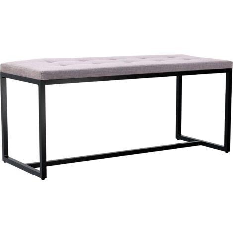 Banco de entrada contemporáneo de 100 cm de ancho con estructura de metal negro y tapizado de tela gris 100006313