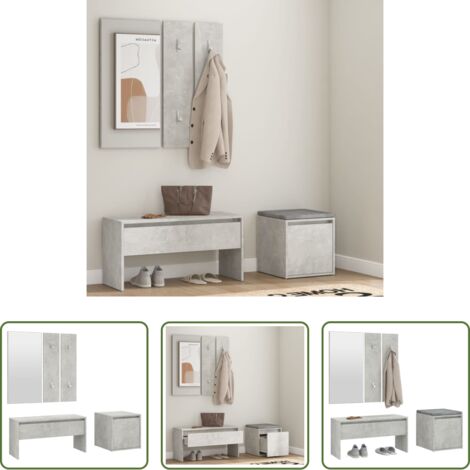 Banco de entrada -  Juego de muebles recibidor madera contrachapada gris hormigón
