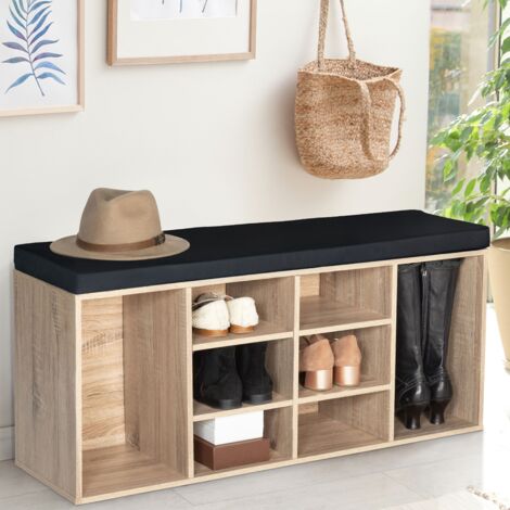Banco de entrada TEO en imitación madera de haya con cojín negro