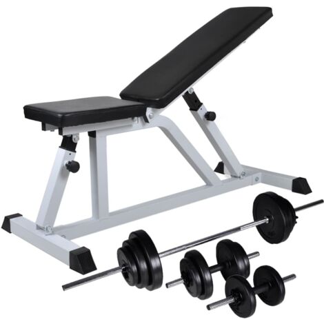 Banco de entrenamiento con juego de barras y mancuernas 30,5 kg vidaXL