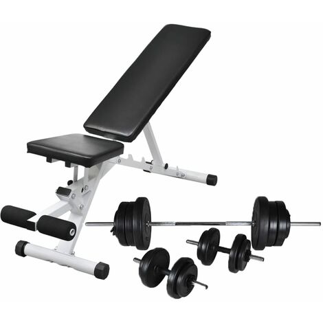 Banco de entrenamiento con juego de barras y mancuernas 60,5 kg vidaXL