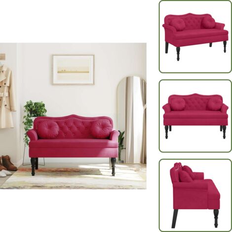 Banco de estar - vidaXL Banco con cojines terciopelo rojo tinto 120,5x65x75 cm - Banco con respaldo