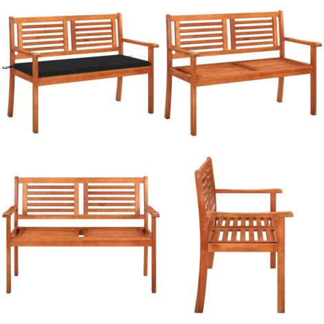 Banco de jardín 2 plazas madera maciza eucalipto y cojín 120 cm - Banco de madera - Banco de eucalipto