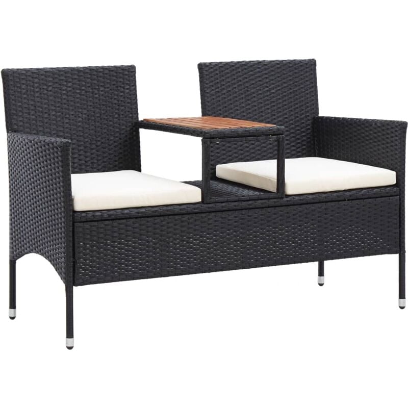 

vidaXL Banco de jardín 2 plazas y mesita ratán sintético negro 143 cm - Negro
