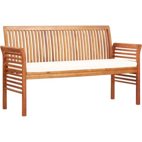 Banco de jardín 3 plazas con cojín madera maciza acacia 150 cm