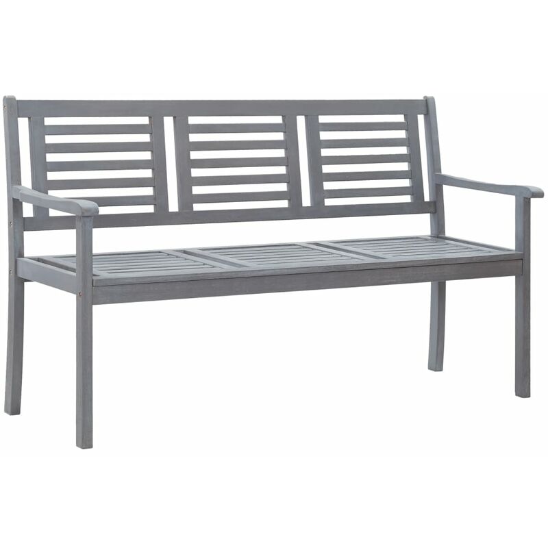 

vidaXL Banco de jardín 3 plazas madera maciza de eucalipto gris 150 cm - Gris