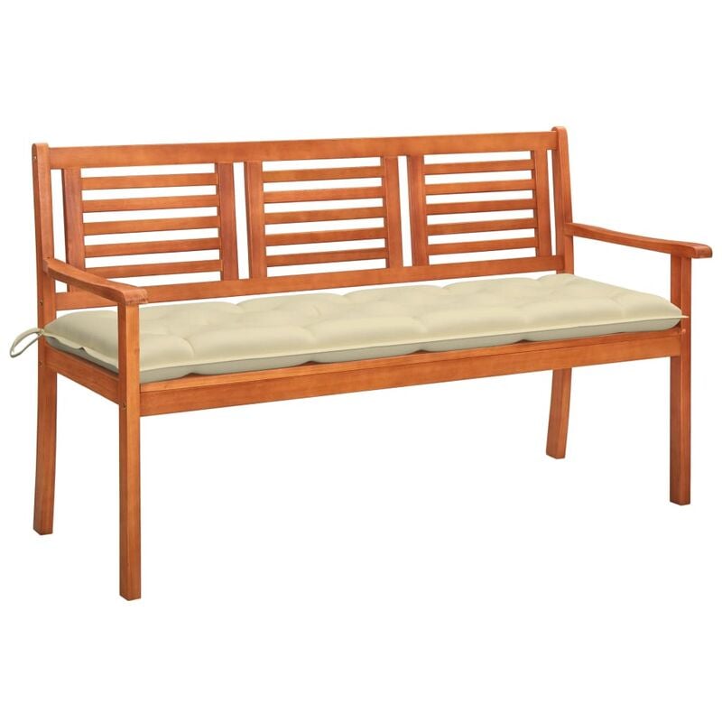 

Banco de jardín 3 plazas madera maciza eucalipto y cojín 150 cm