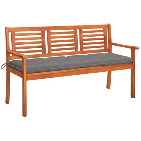 Banco de jardín 3 plazas madera maciza eucalipto y cojín 150 cm